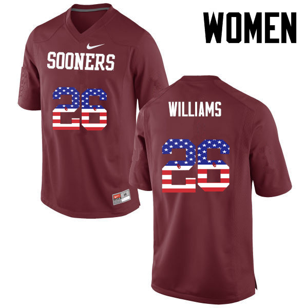 Women Oklahoma Sooners #26 Damien Williams College Football USA Flag Fashion Jerseys-Crimson